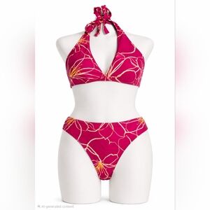 Cupshe Magenta Floral Womens' Two-Piece Swimsuit
